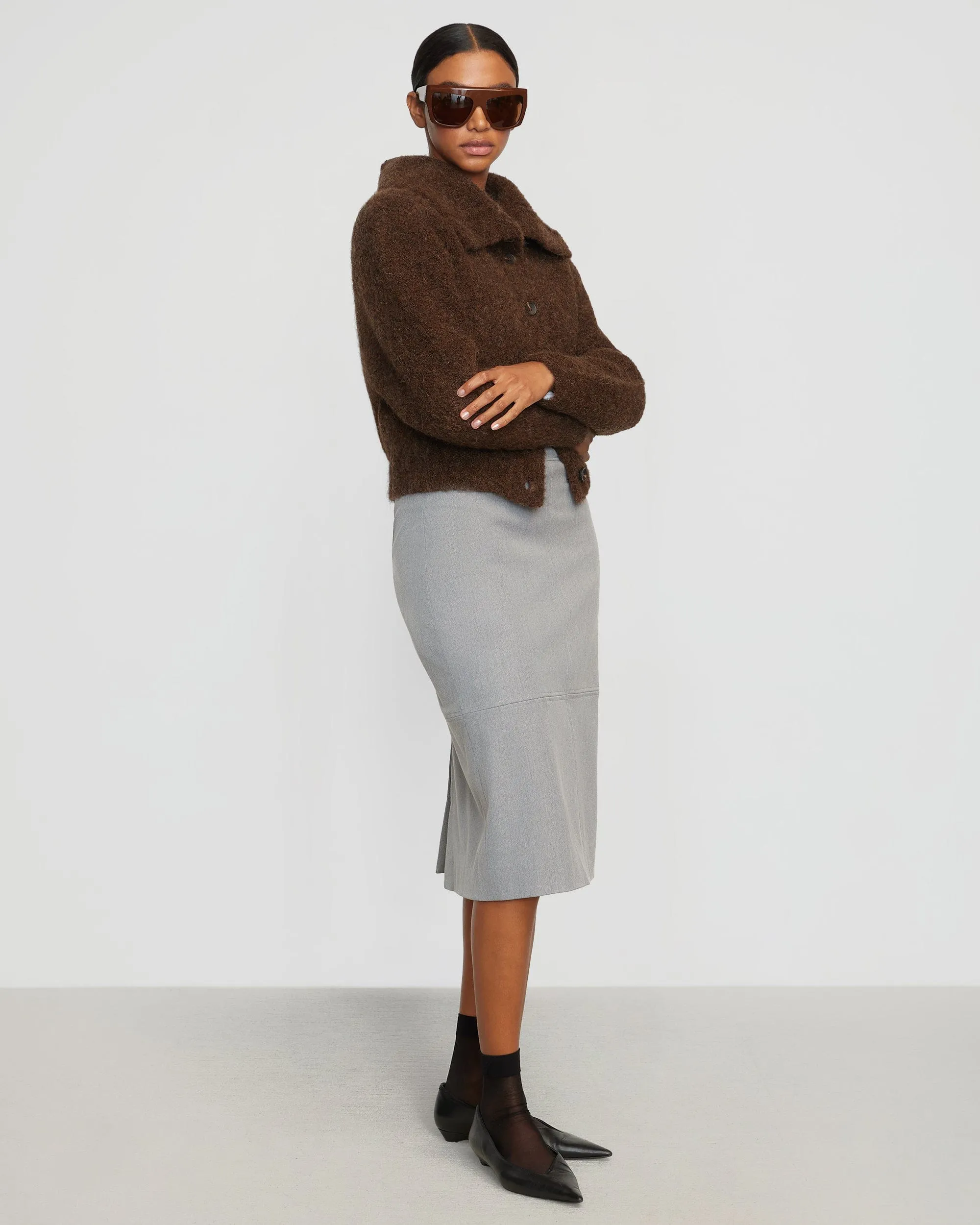 Yulia Back-Split Suiting Skirt