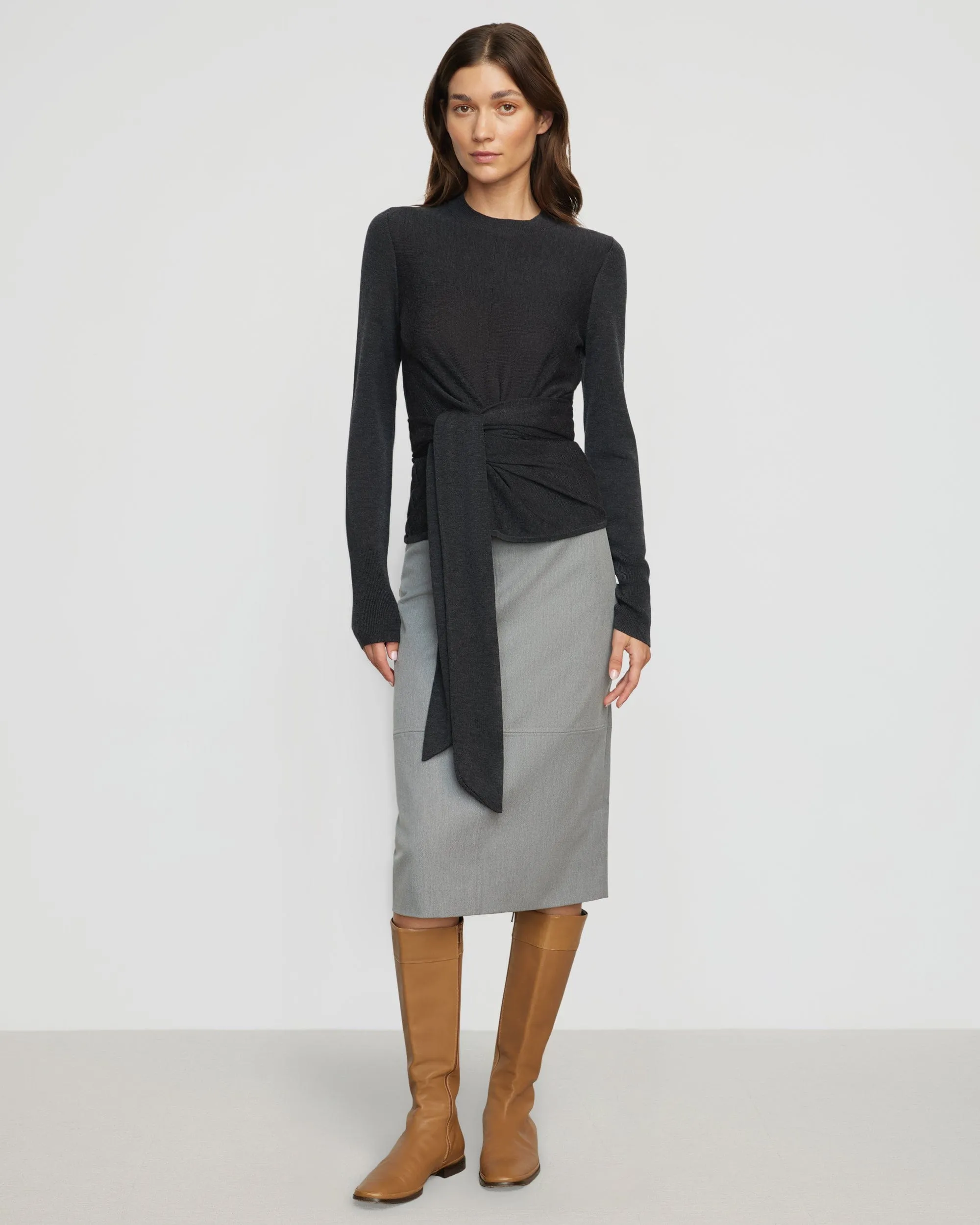 Yulia Back-Split Suiting Skirt